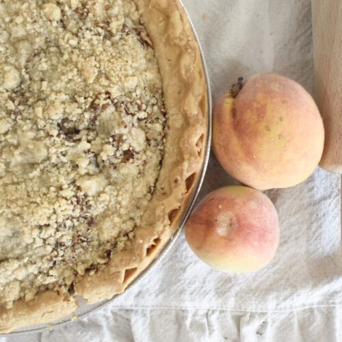 Peach Pie with shortbread topping