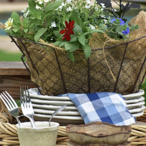 easy red white and blue garden basket